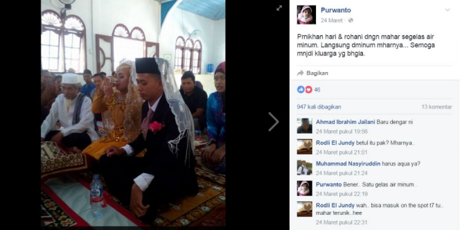 Haru, Pasangan Ini Menikah Hanya dengan Mahar Segelas Air Putih